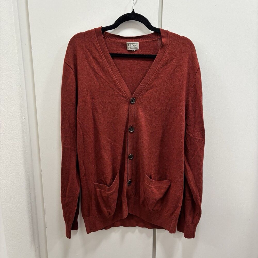 L.L. Bean Women’s Sz XL Maroon Red V-neck Button Down Cardigan Cashmere Blend